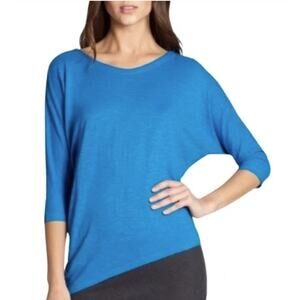 Eileen Fisher Asymmetrical Tee Womens Small Cerulean Hemp Cotton 3/4 Dolman Top